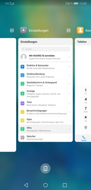 Wählen Sie das Symbol Löschen, um alle laufende Apps zu schließen