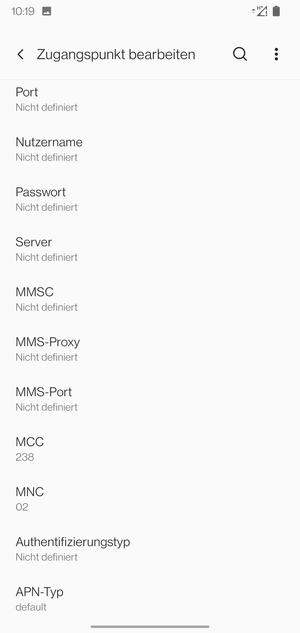 Scrollen Sie nach unten und geben Sie Internetinformationen ein