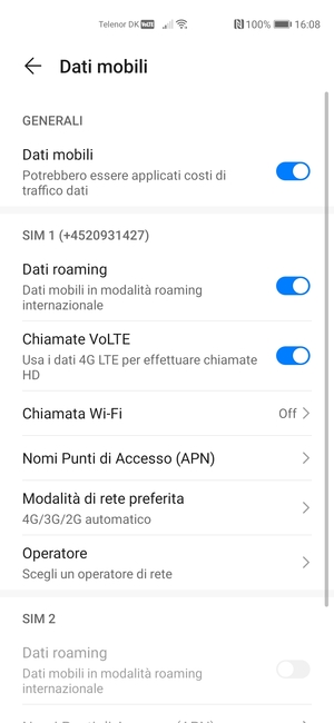Attiva o disattiva Dati roaming