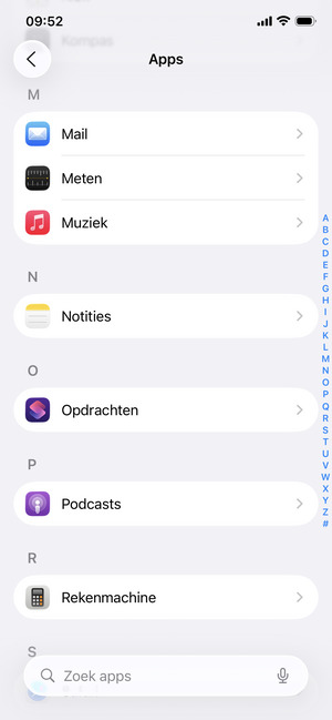 Scroll naar en selecteer Mail