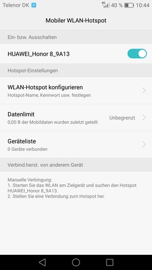 Ihr Handy ist jetzt für die Verwendung als Modem eingerichtet