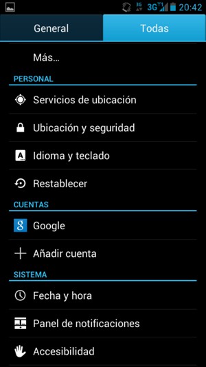 Seleccione Todas y desplácese y seleccione Google