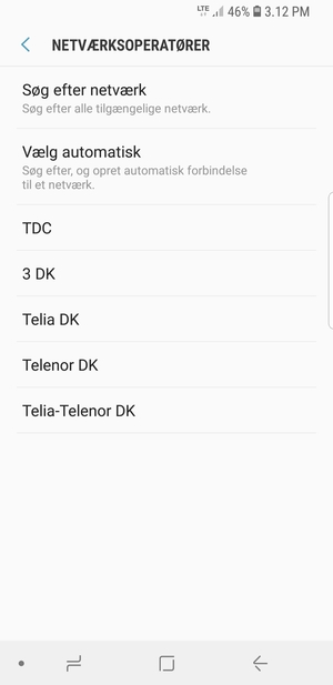 Vælg en netværksudbyder fra listen