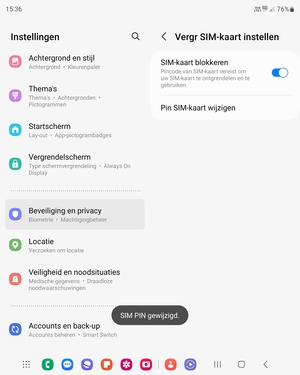 Uw pincode voor de SIM-kaart is gewijzigd