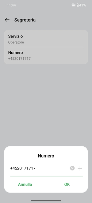 Inserisci Numero segreteria e seleziona OK