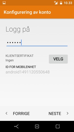 Skriv inn passord og velg NESTE