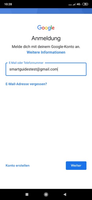 Geben Sie Ihre Gmail Adresse ein und wählen Sie Weiter