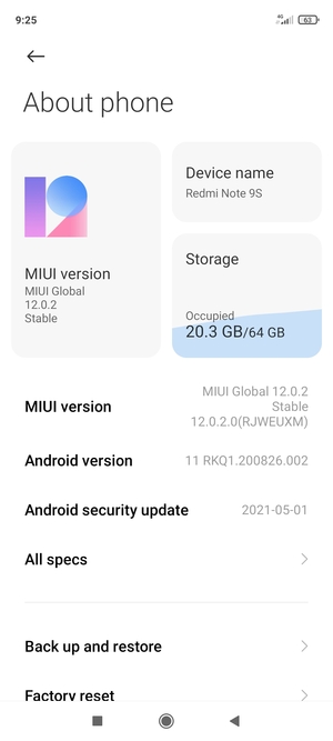 Scroll to and select Back up and restore