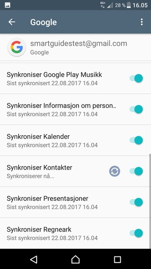 Dine kontakter fra Google vil synkroniseres til din Xperia