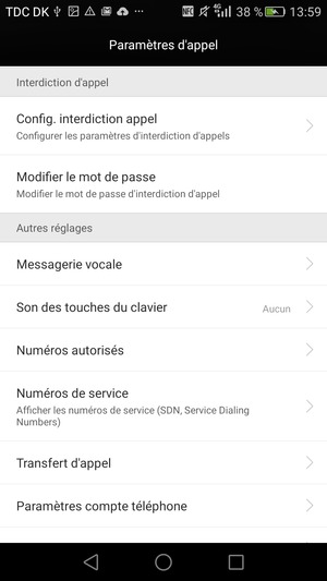 Faites défiler et sélectionnez Messagerie vocale