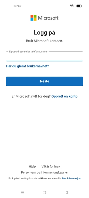 Skriv inn e-postadresse og velg Neste