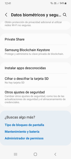 Desplácese y seleccione Otros ajustes de seguridad