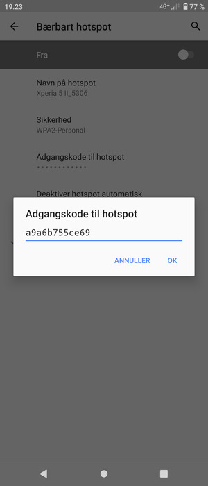 Indtast en Wi-Fi-hotspot adgangskode på minimum 8 tegn og vælg OK
