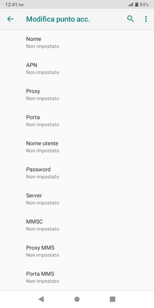 Inserisci le informazioni di Internet