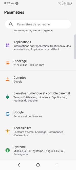Faites défiler et sélectionnez Système