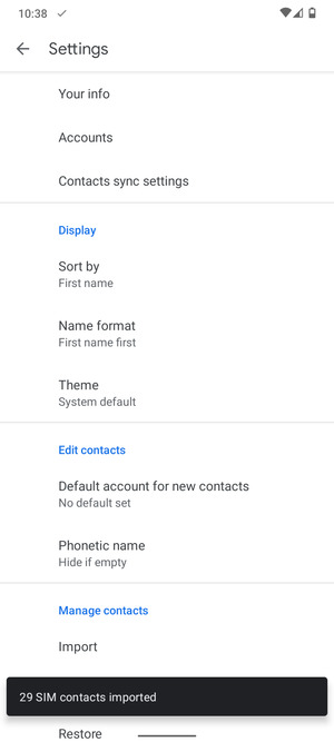 Your contacts will be saved to your Google account and saved to your phone the next time Google is synced.
