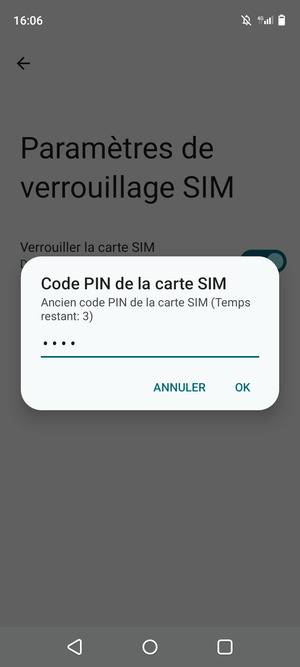 Saisissez Ancien code PIN de la carte SIM et sélectionnez OK