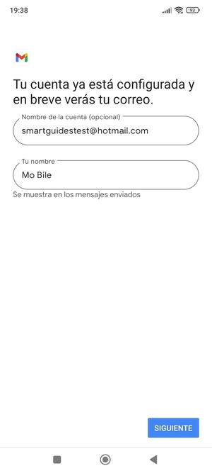 Déle a su cuenta un nombre y escriba su nombre. Seleccione SIGUIENTE
