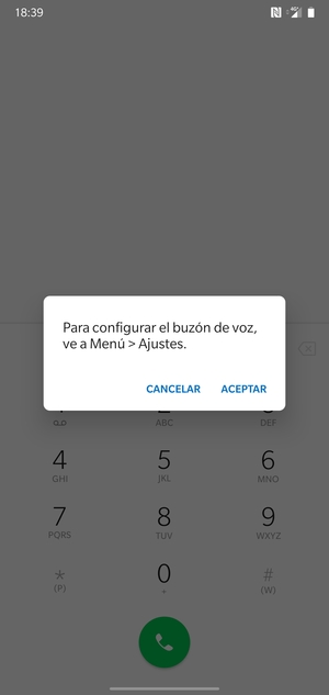 Si el correo de voz no está configurado, seleccione ACEPTAR