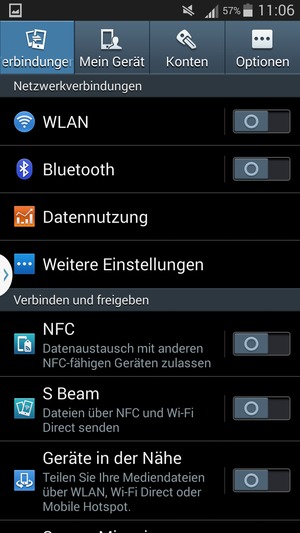 Wählen Sie Verbindungen und Weitere Einstellungen