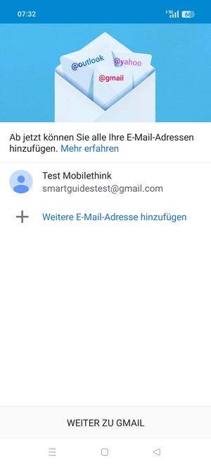 Wählen Sie WEITER ZU GMAIL