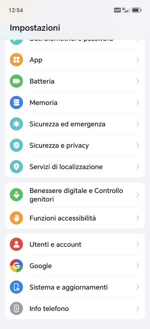 Scorri e seleziona Utenti e account