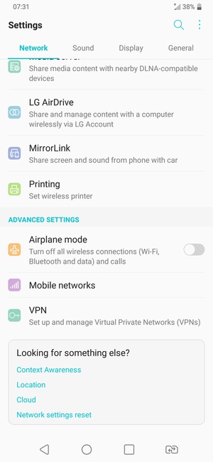 Scroll to and select Mobile networks