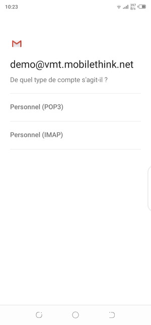 Sélectionnez Personnel (POP3) ou Personnel (IMAP)