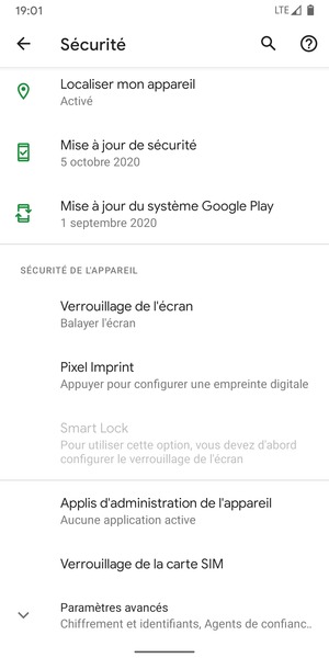 Faites défiler et sélectionnez Verrouillage de la carte SIM