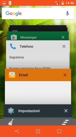 Seleziona l'icona Elimina per chiudere tutte le applicazioni in esecuzione