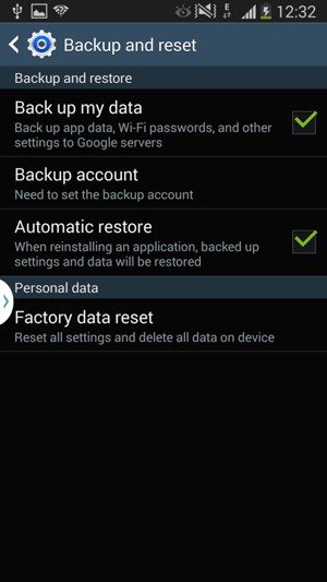 Turn on Back up my data and select Backup account