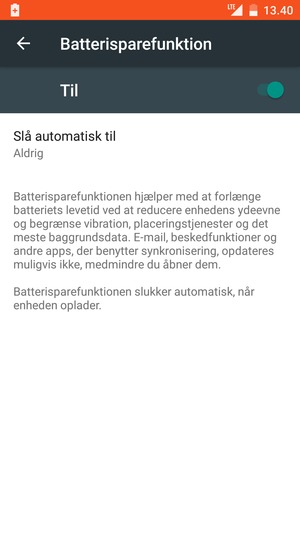 Slå Batterisparefunktion til