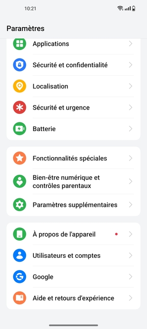 Faites défiler et sélectionnez À propos de l'appareil