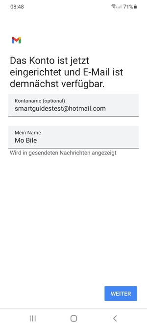 Geben Sie Ihrem Konto einen Namen und geben Sie Ihren Namen ein. Wählen Sie WEITER