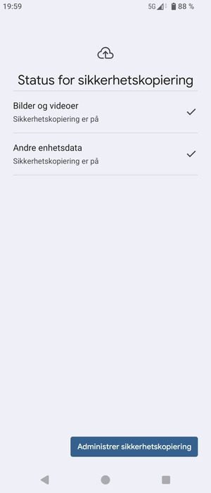 Velg Administrer sikkerhetskopi