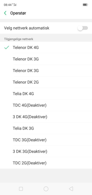 Velg en nettverksoperatør fra listen