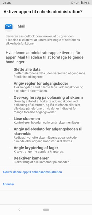 Vælg Aktivér denne app til enhedsadministration