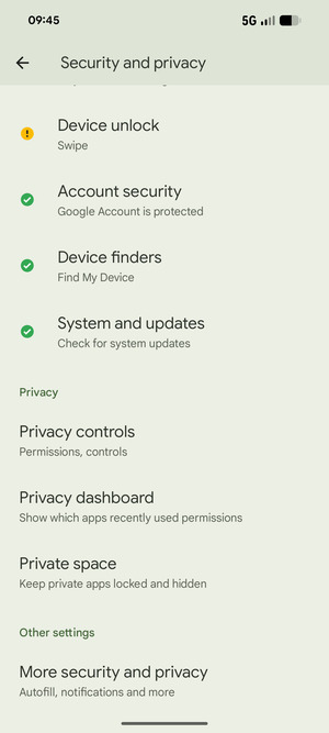 Scroll to and select More security and privacy