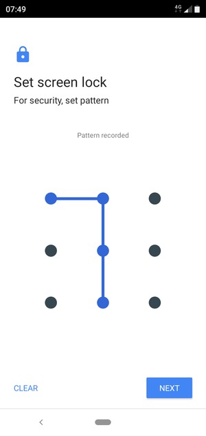 Draw an unlock pattern and select NEXT