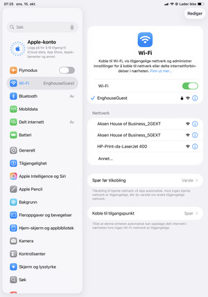 Du er nå koblet til Wi-Fi-nettverket