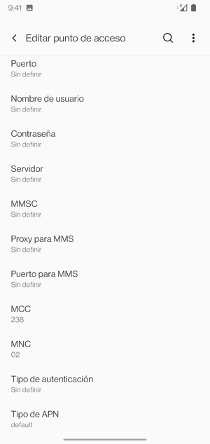 Desplácese hacia abajo e introduzca la información MMS