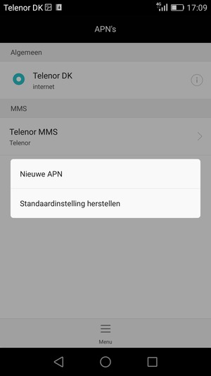 Selecteer Menu en Standaardinstelling herstellen