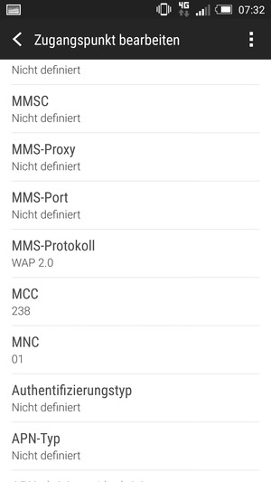 Scrollen Sie nach unten und geben Sie MMS-Informationen ein