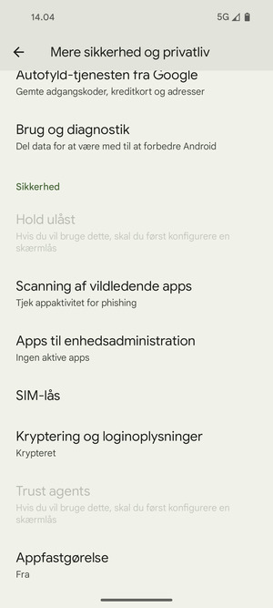 Scroll til og vælg SIM-lås