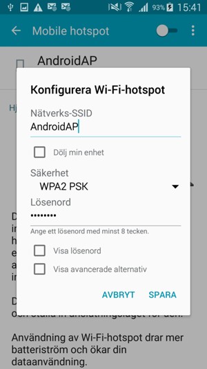 Ange ett lösenord bestående av minst  8  tecken och välj  SPARA