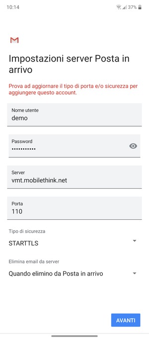 Seleziona Tipo di sicurezza