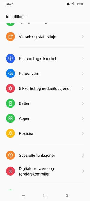 Bla til og velg Passord og sikkerhet