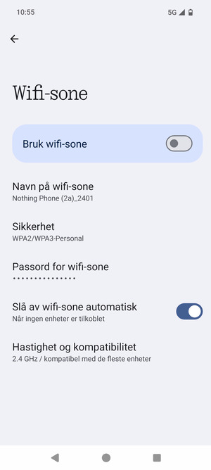 Velg Passord for Wifi-sone