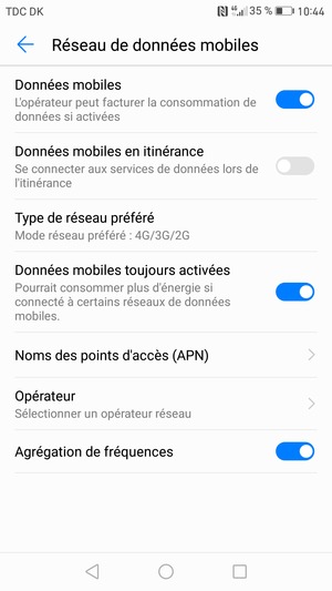 Sélectionnez Noms des points d'accès (APN)