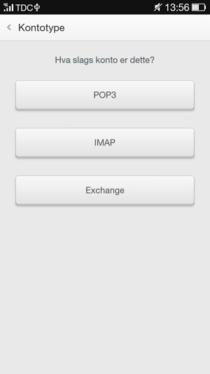 Velg POP3 eller IMAP